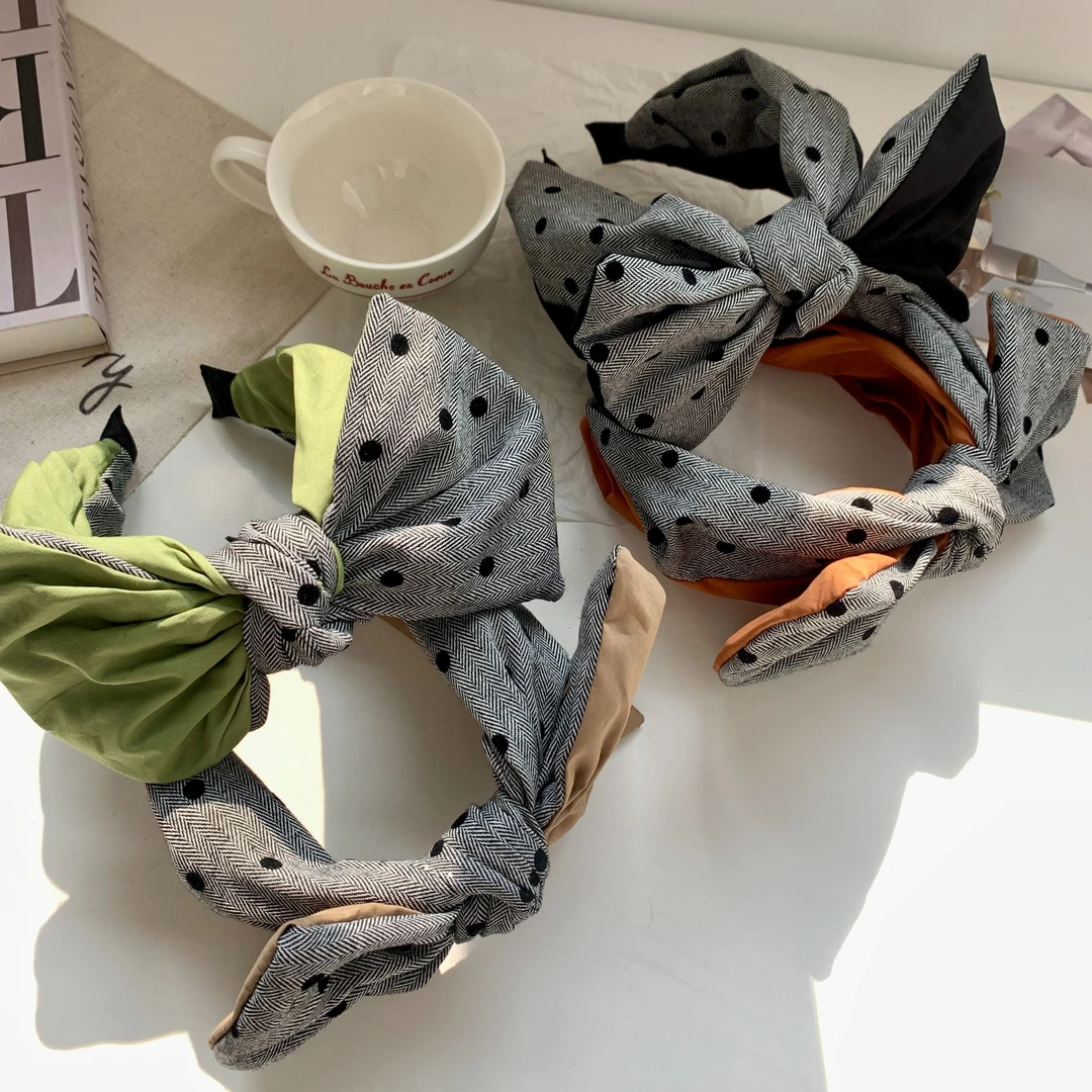 尚倪复古撞色韩版蓬松大蝴蝶结宽边发箍韩国简约发卡百搭森女圆点