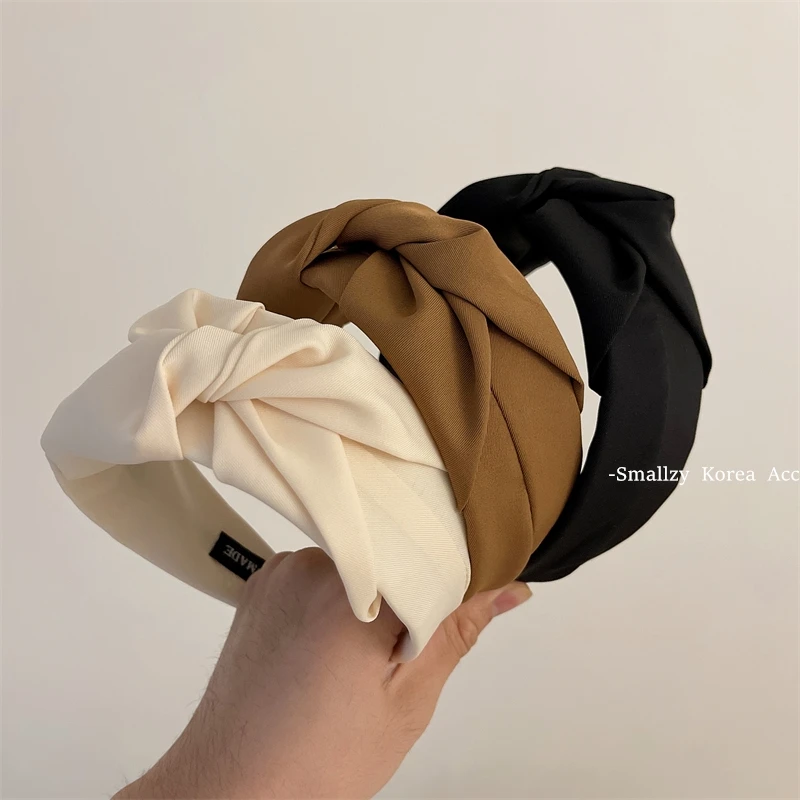 尚倪韩国复古纯色布艺宽边褶皱网红外出发箍百搭简约气质头箍发卡