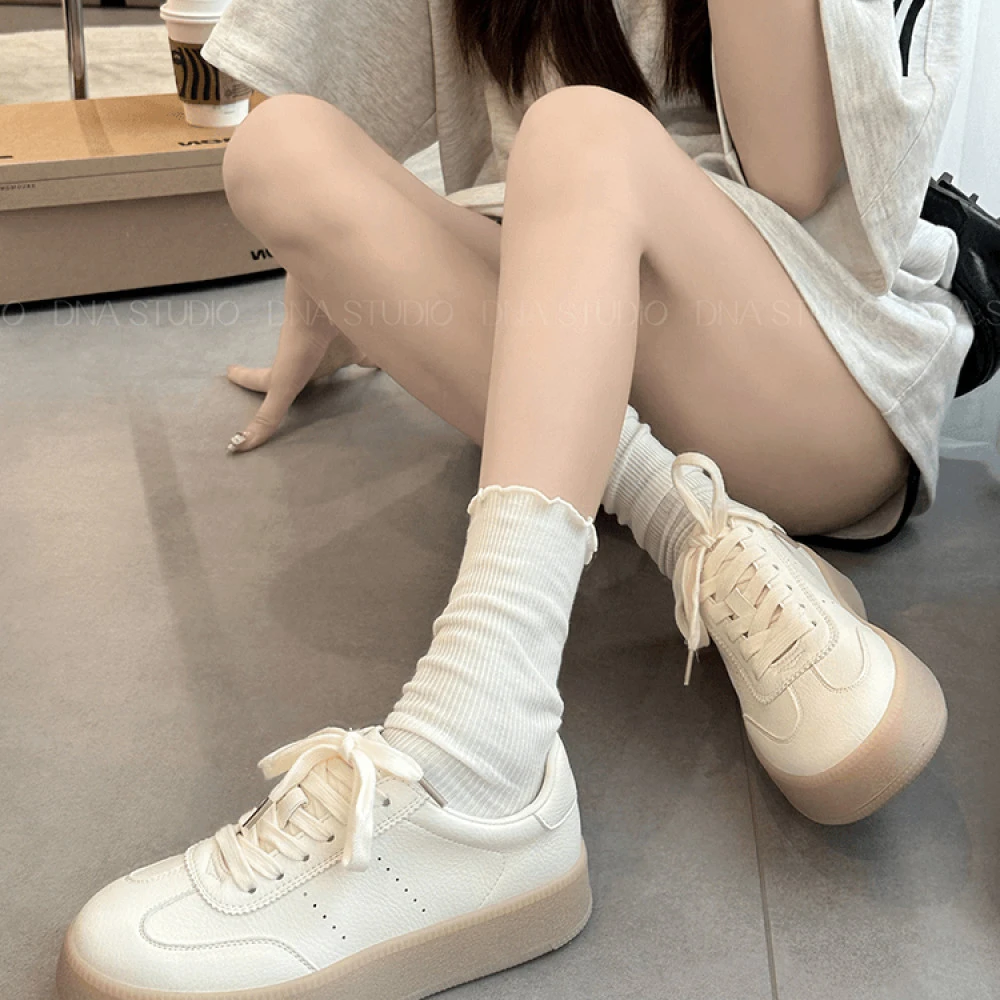 厚底透气夏秋德训小白鞋女2024新款百搭运动休闲鞋系带简约板鞋女