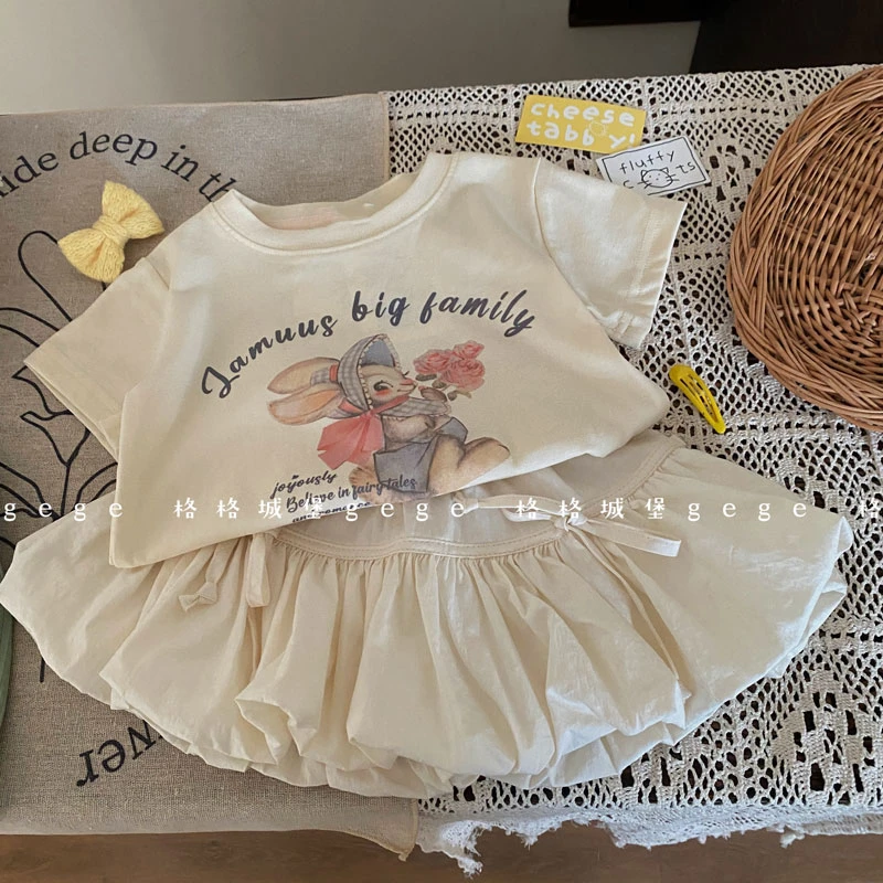 女童夏装2024新款洋气韩版时髦女宝宝夏季短袖套装两件套