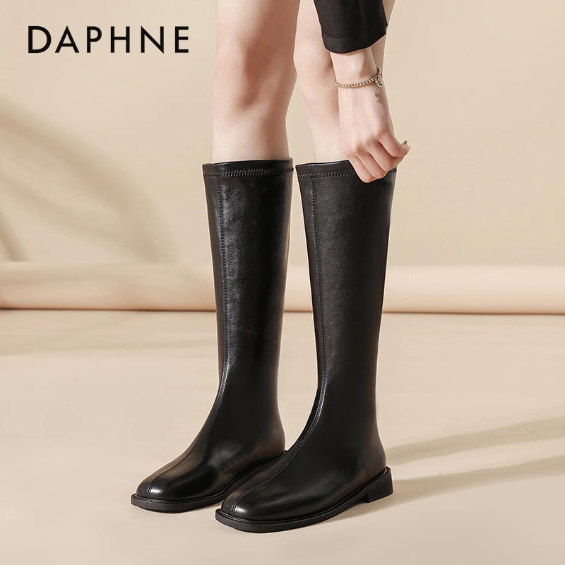 Daphne/达芙妮3cm长靴女2023新款棕色小个子不过膝靴子 DFN0000-1