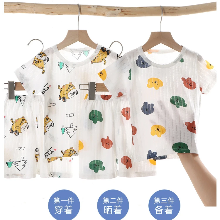【纯棉短袖套装】儿童家居短袖短裤睡衣套装宝宝夏季薄款卡通空调服