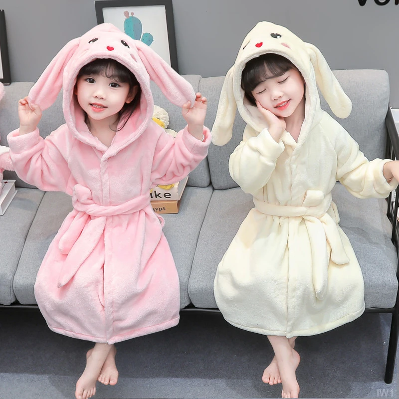 儿童睡袍法兰绒可爱男童加厚女童秋冬四季浴袍儿童浴袍宝宝洗澡潮