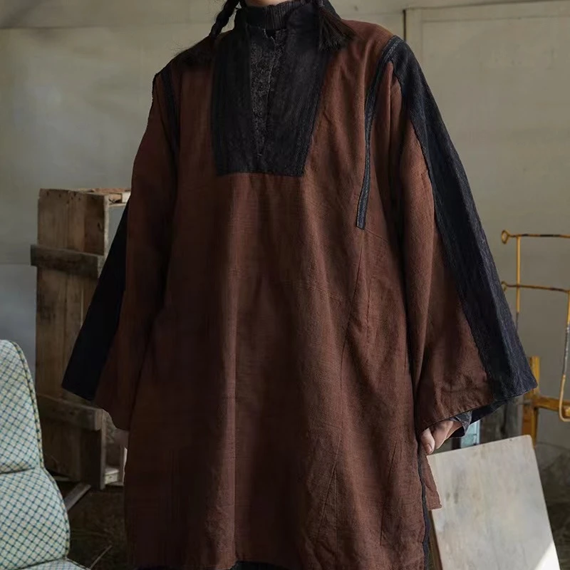 左岸迷香连衣裙5014短袍子拼接新中式复古文艺休闲宽松中长款