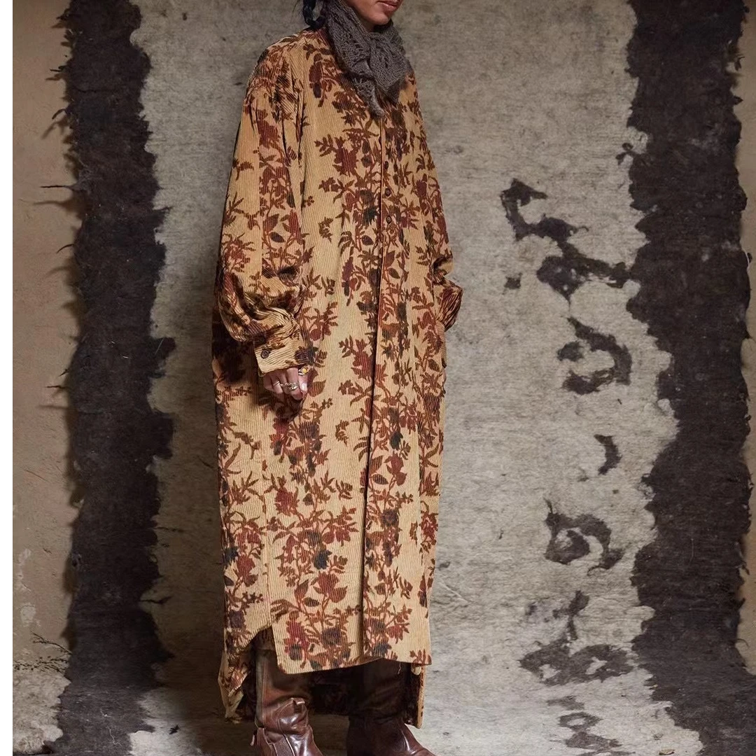 左岸迷香连衣裙5012百搭女士长款印花设计师复古