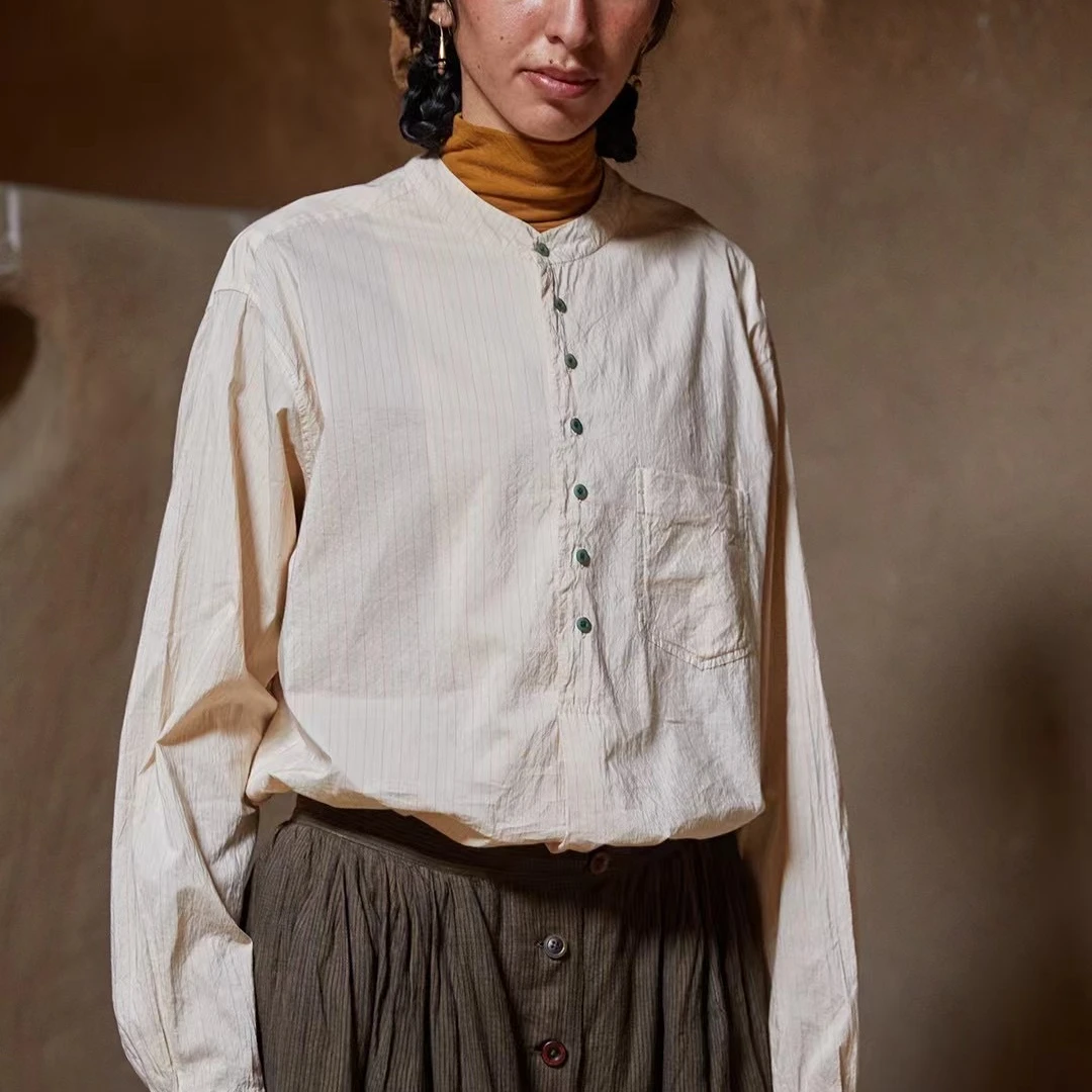 左岸迷香衬衫9003衬衣长袖休闲百搭立领复古宽松文艺