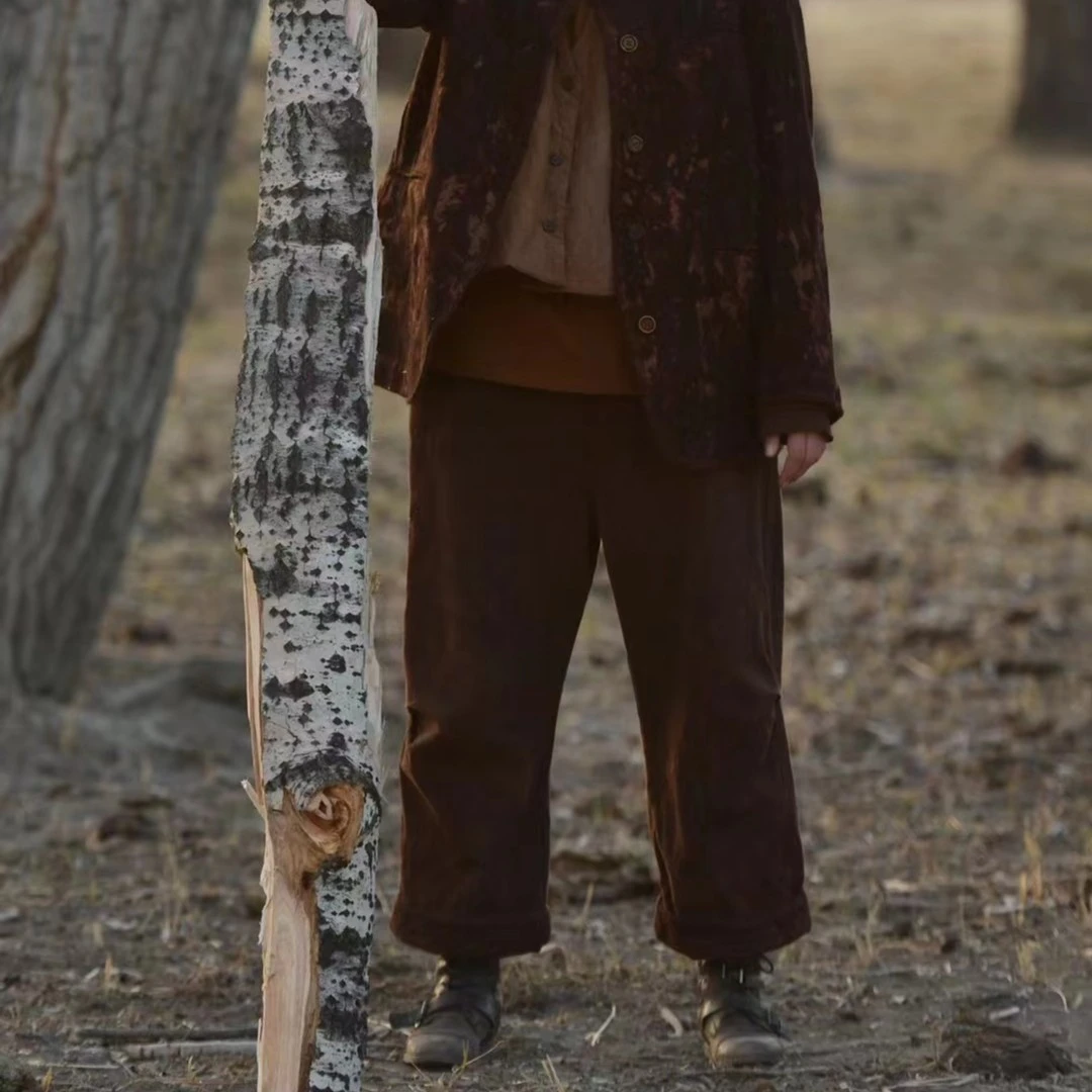 7折款左岸迷香棉麻植物染裤子9007复古宽松百搭休闲做旧直筒