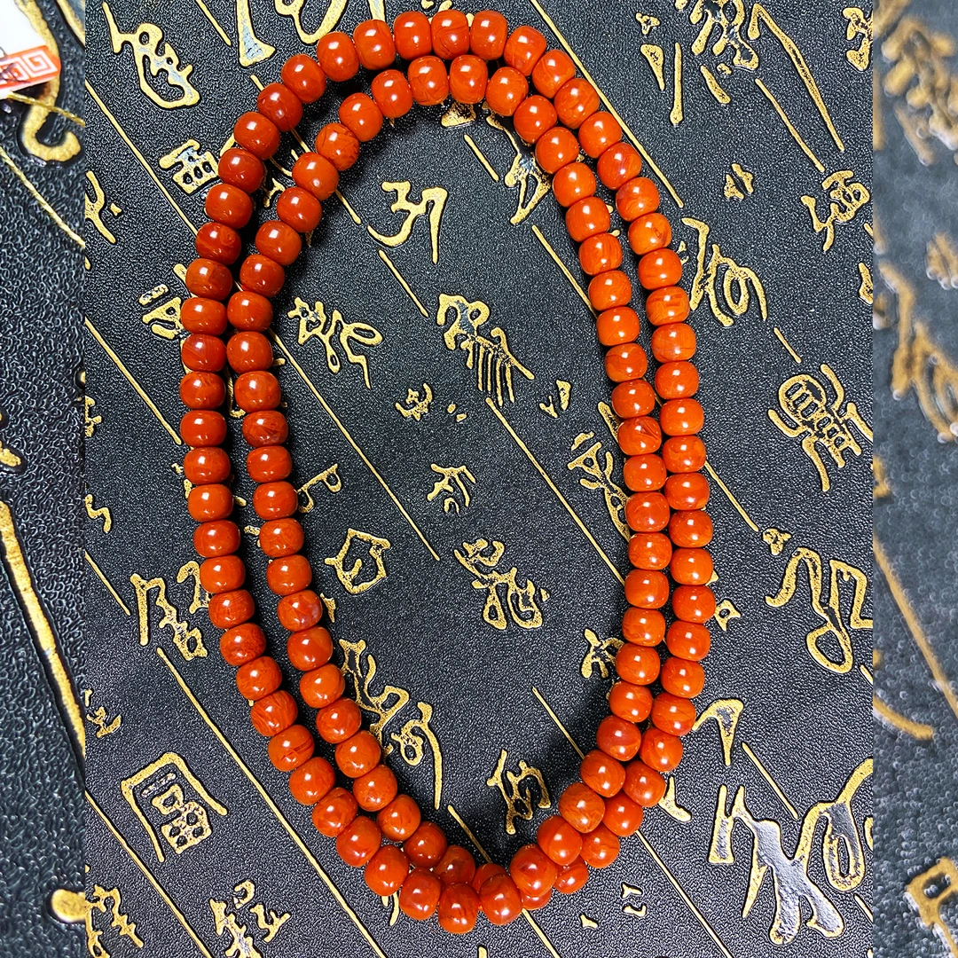 【三皮出品】原矿南红老型108脖挂手工单圈精美满色素款时尚长串