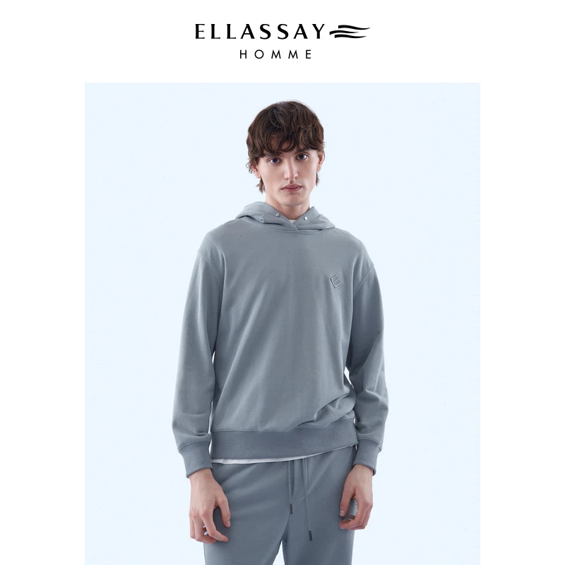 ELLASSAY歌力思男装春夏环保棉混纺logo刺绣连帽卫衣EME331Z00600