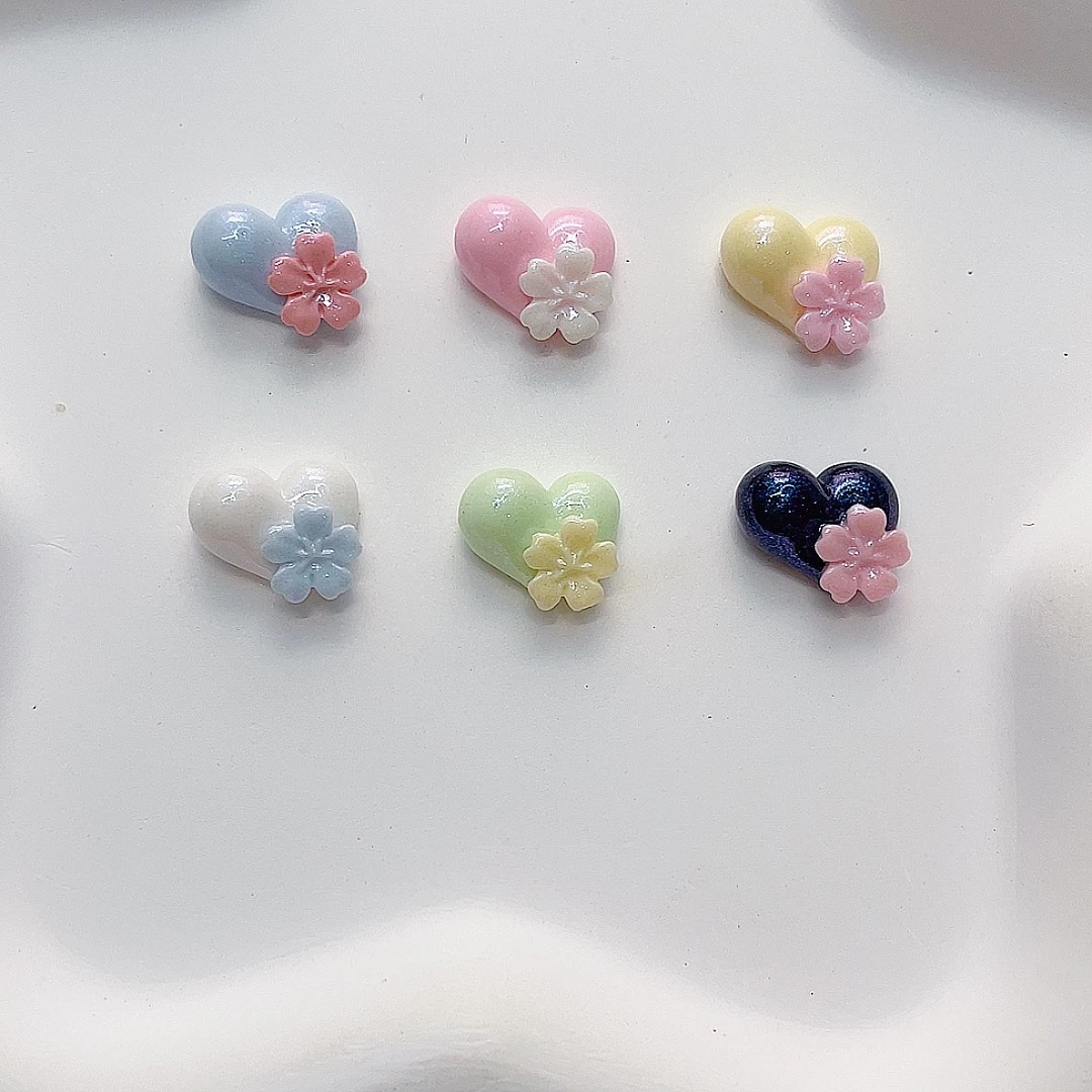 A59#想念爱心花花 手工diy树脂发夹发饰发绳奶油胶冰箱贴配件DIY