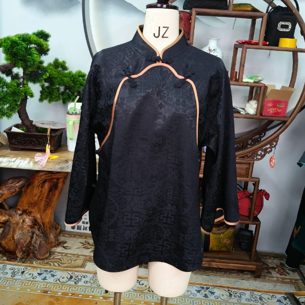 50姆米黑色提花姐姐服富婆100桑蚕丝香云纱面料中国风