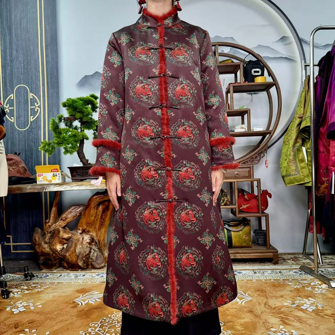 60姆米咖色十二生肖棉服100桑蚕丝香云纱面料中国风