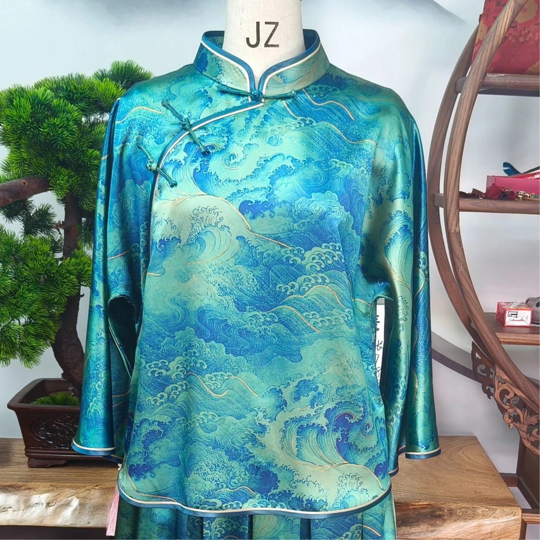 60姆米重缎海水江涯富婆衫100桑蚕丝款