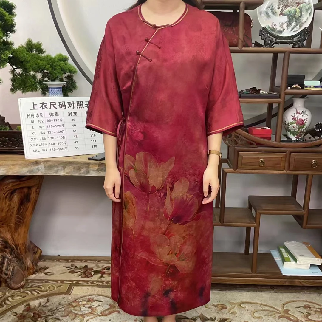 40姆米花萝玉兰花袍子100桑蚕丝