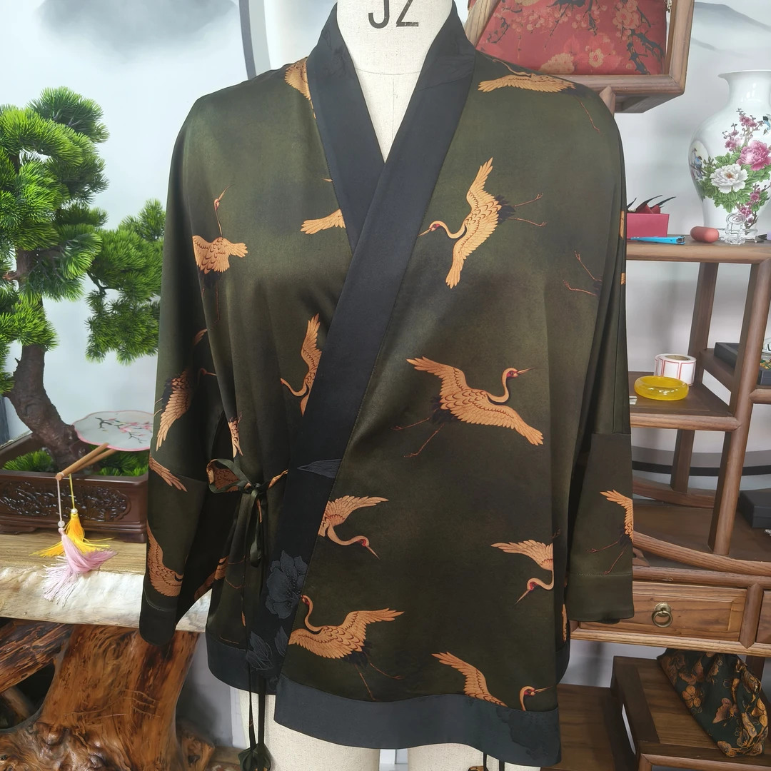 60姆米仙鹤汉服上衣100桑蚕丝款香云纱