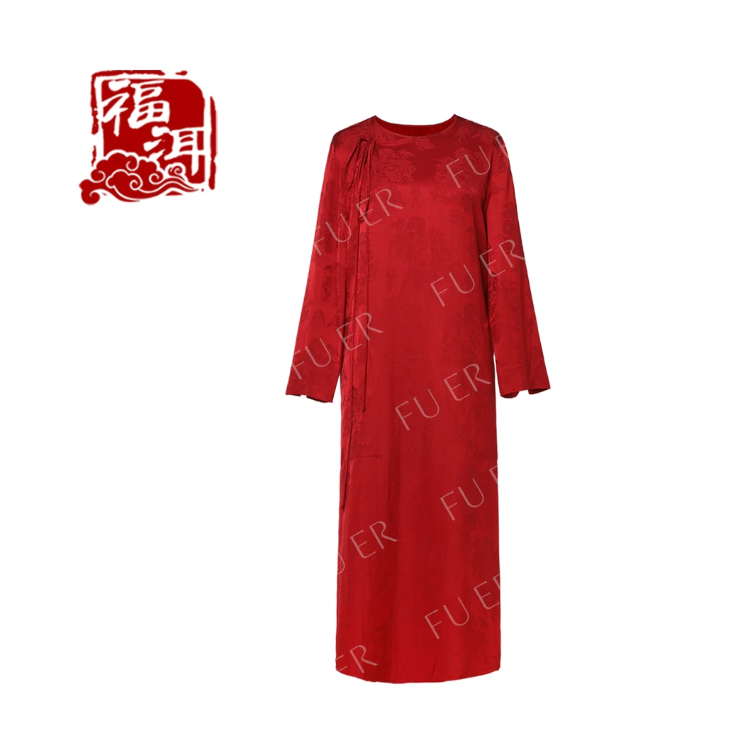 “赤香’新中式国风系绳提花连衣裙时尚轻奢长袖旗袍裙秋女装301012