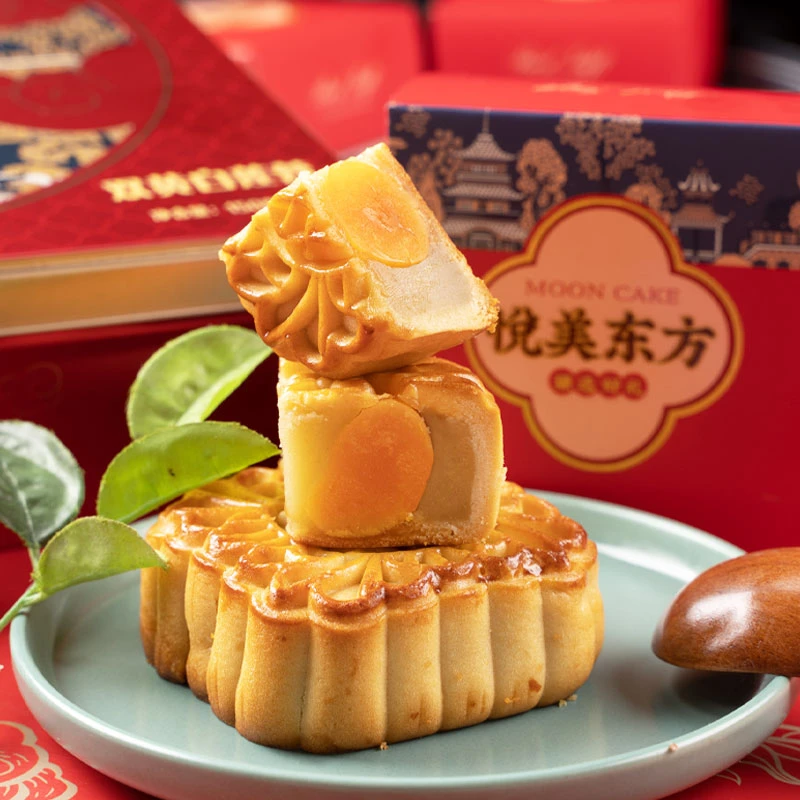 缘味禾传统广式中秋月饼手工双黄白莲蓉大月饼礼盒批发150克*4/盒