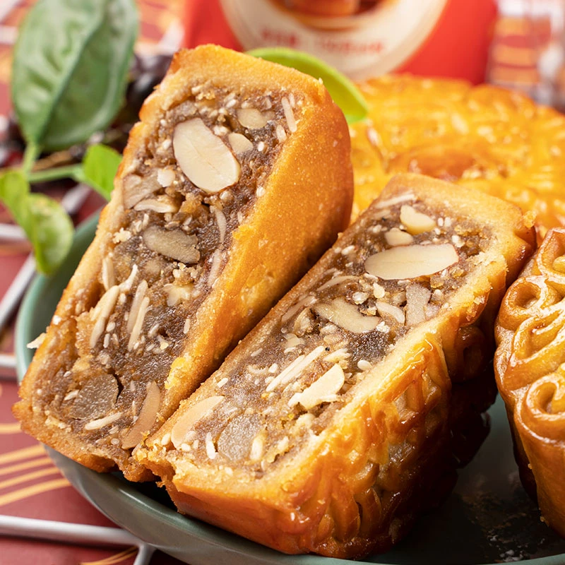 缘味禾广式传统老五仁月饼筒装加料厚装150克甜味伍仁月饼纸包装