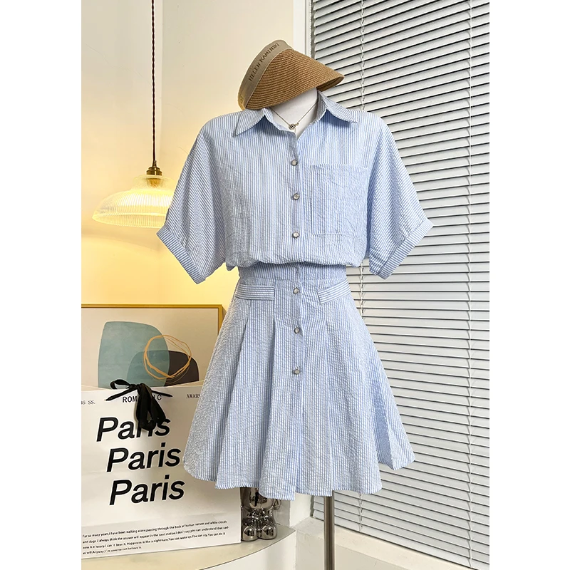布拉格泡菜少女2025夏季新款女装时尚减龄气质条纹衬衫显瘦连衣裙