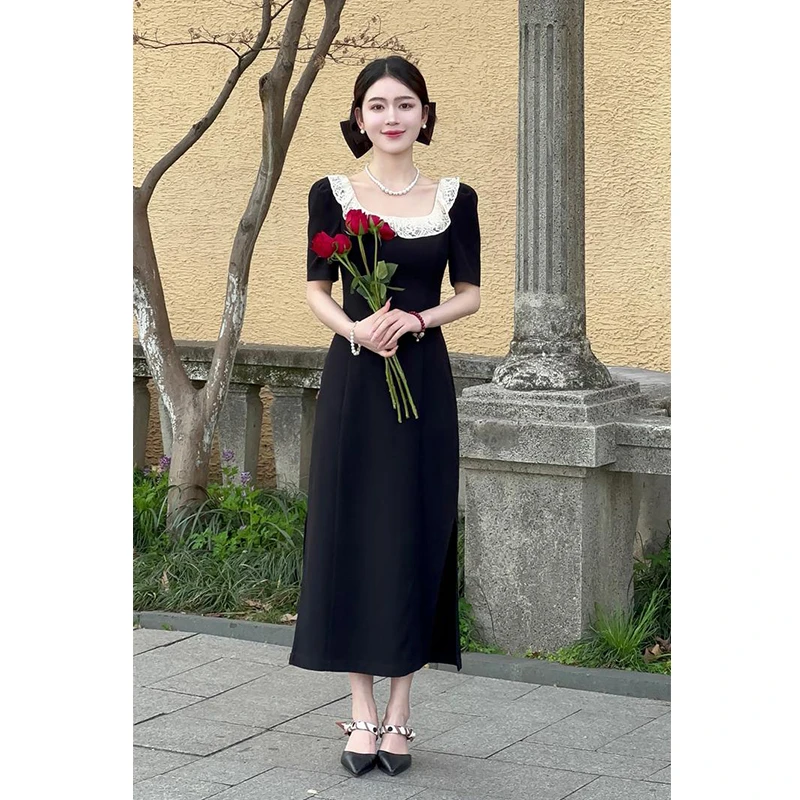 【瑰丽情书】2025夏季新款法式气质轻奢赫本风修身蕾丝显瘦小黑裙