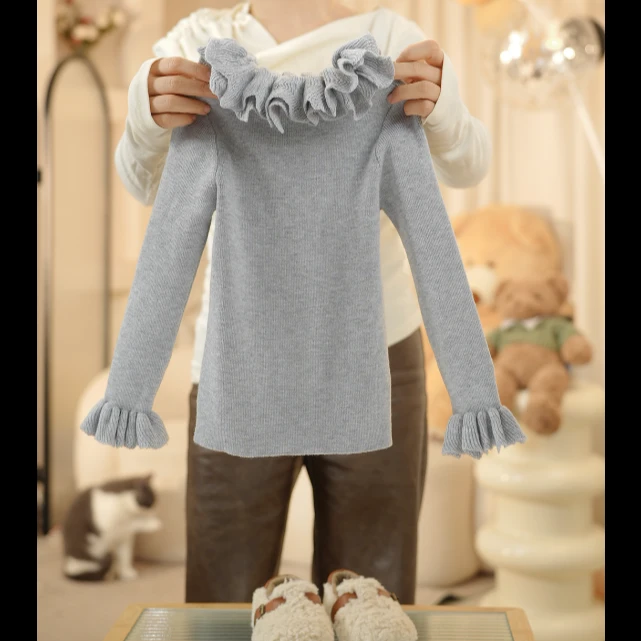 2024冬季新款儿童针织毛衣 女童韩版花边领毛衣 女宝洋气针织衫