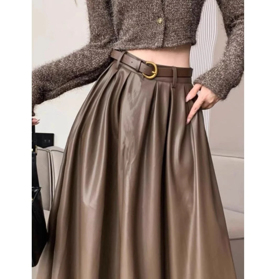 【大皮裙】RX00002秋冬款半截皮裙半身裙中长款（不配腰带）