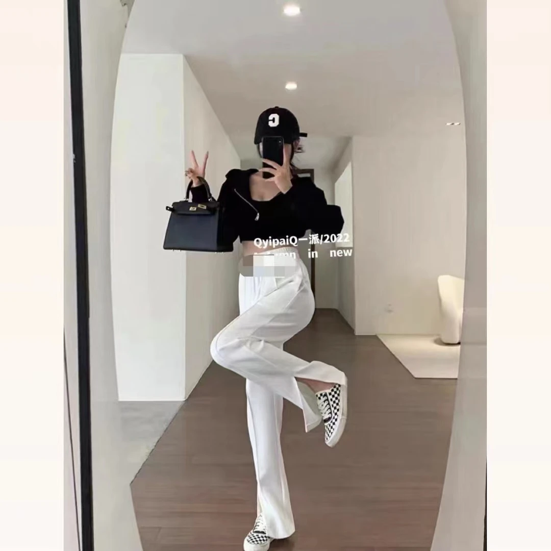 A4940夏季新款巨舒服软糯百搭显瘦开叉抽绳休闲裤长裤