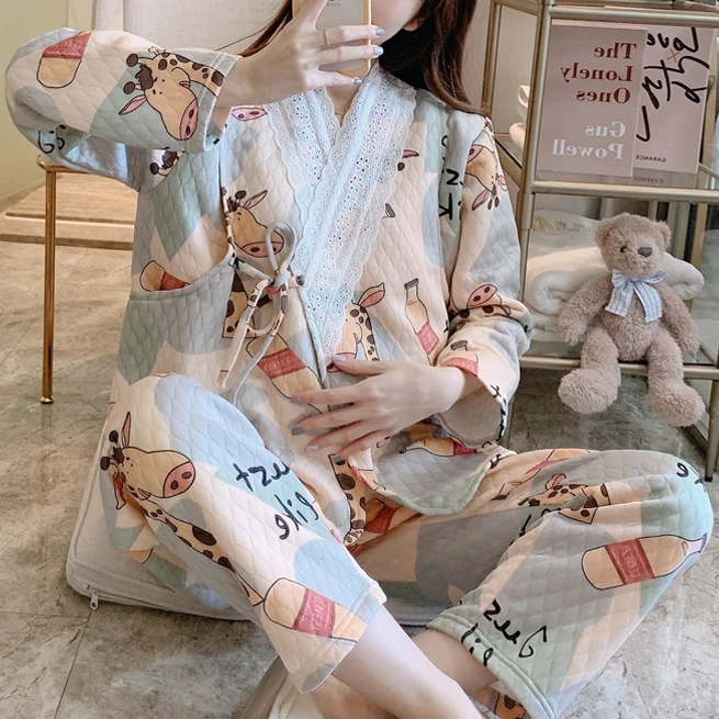 新中式空气棉月子服秋冬季产后10-4月份产妇哺乳孕妇睡衣春秋喂奶