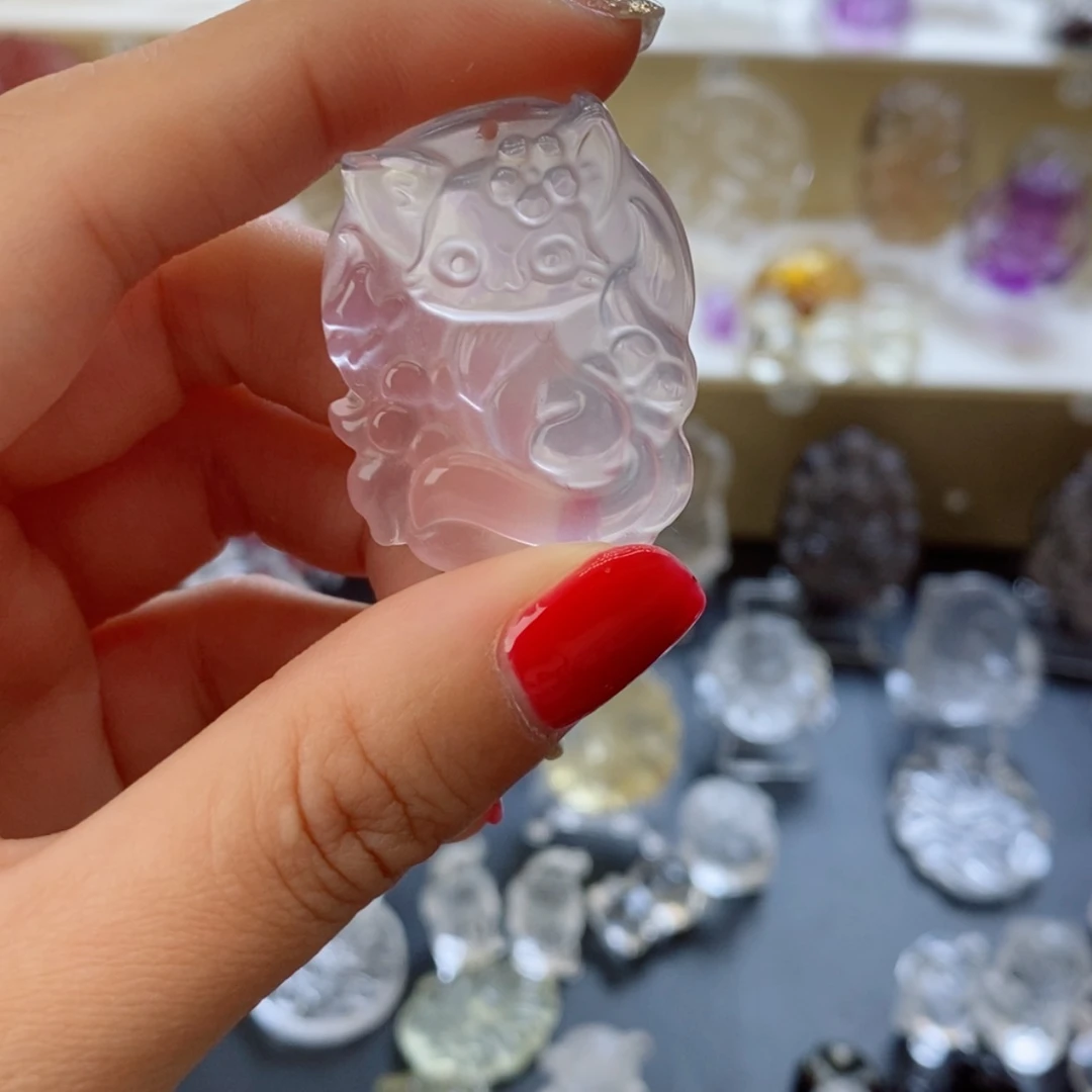 【闪购商品】水晶颈饰未镶嵌蒲***榴粉水猫猫狐