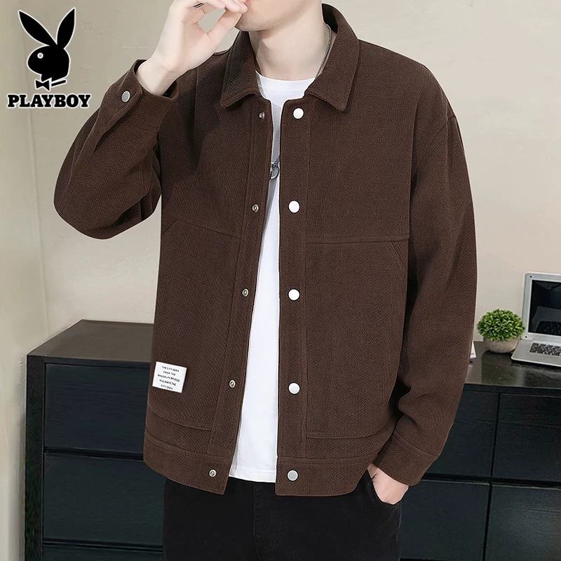 花花公子翻领夹克男士时尚休闲上衣2024年秋季新款潮流痞帅外套男
