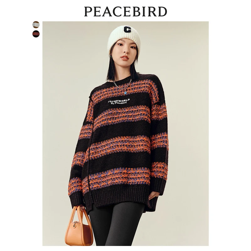 PEACEBIRD/太平鸟时尚洋气毛衣女潮流ins风条纹毛套衫AWEBC4206
