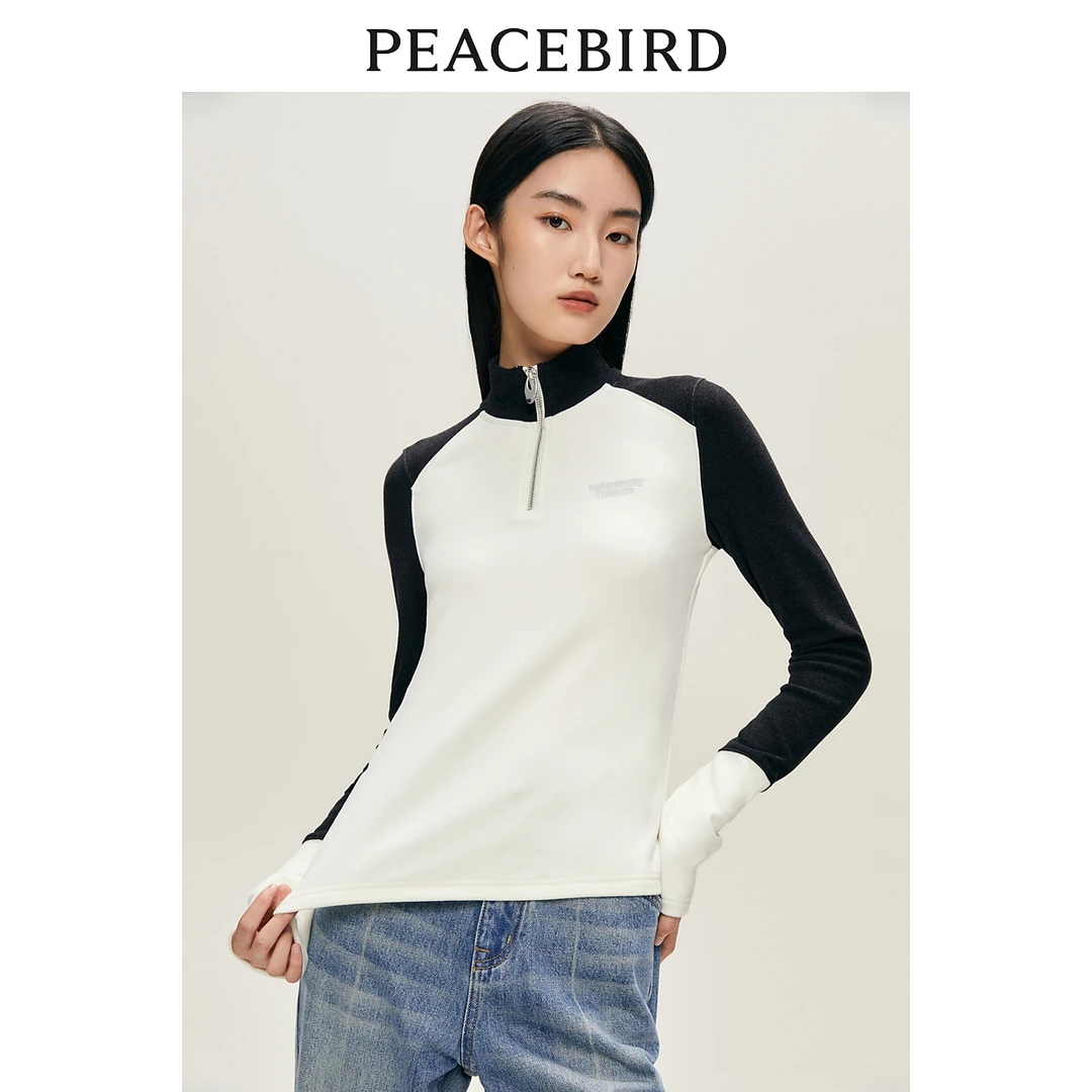 太平鸟撞色半高领打底针织衫新款修身辣妹内搭长袖上衣A7CPD4591