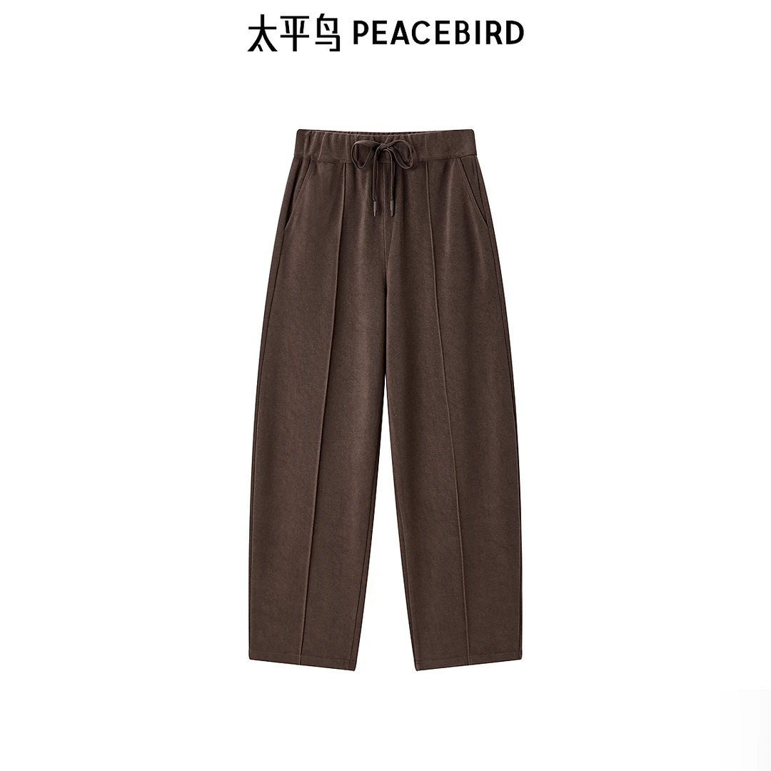 太平鸟时尚百搭生椰丝绒休闲针织裤时尚雅丹风A1GBD4495