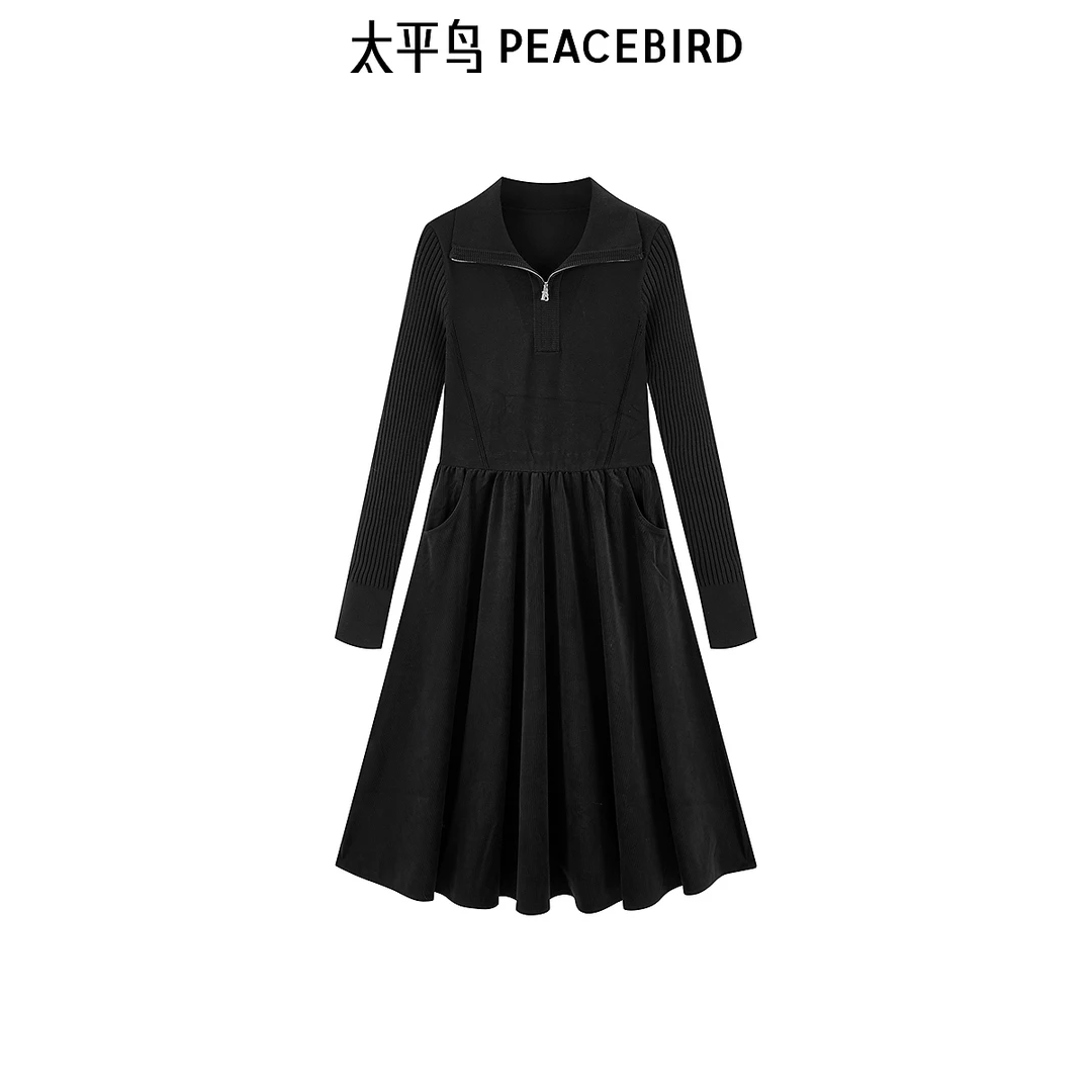 太平鸟女装冬季法式拼接连衣裙A1FAE4219
