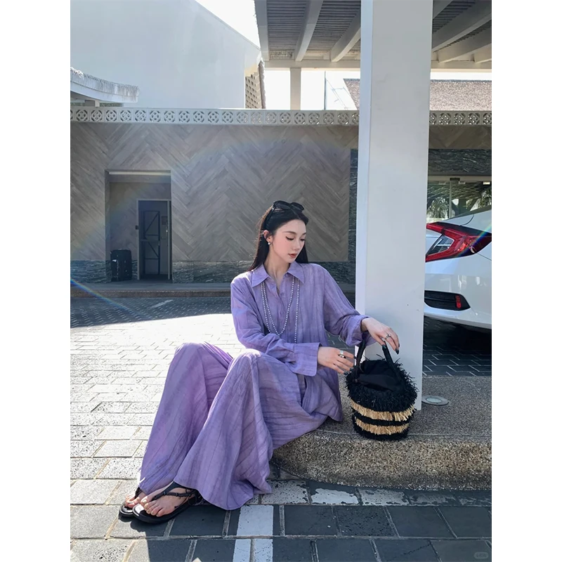 【芝士蓝莓】盐系轻熟套装秋季新款小众衬衫上衣时尚休闲宽松阔腿裤