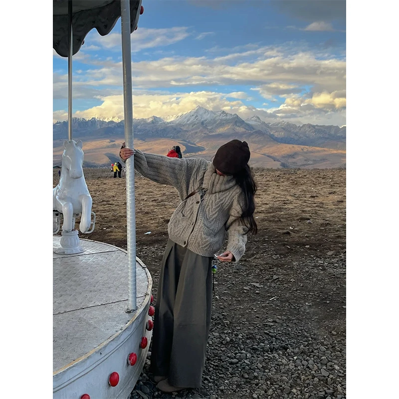 2024冬季新款高级感时尚软糯舒适透气针织衫高腰松弛感休闲阔腿裤