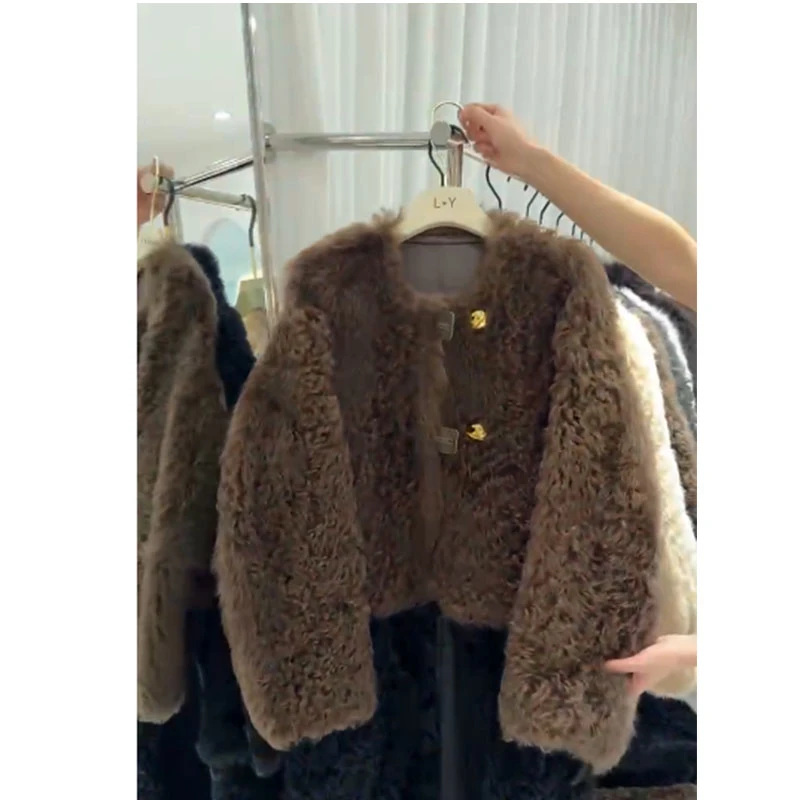 秋冬新款韩系慵懒感时尚气质短款毛茸茸外套宽松显瘦百搭长袖开衫