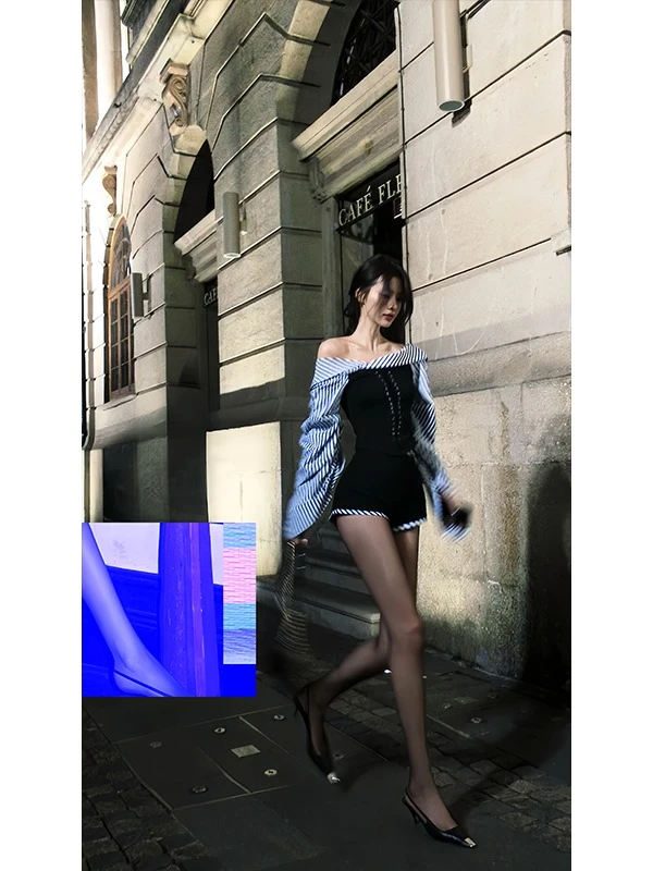 2025秋季新款高级感时尚设计拼接条纹长袖上衣高腰休闲短裤两件套