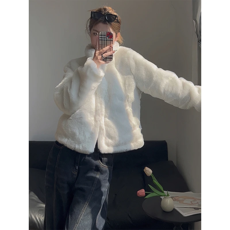 高级感时尚保暖温柔系毛茸茸显瘦百搭短外套女小个子长袖开衫上衣