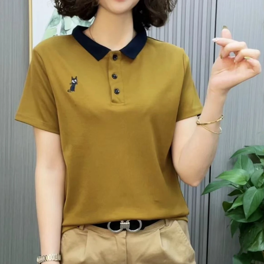 2025夏季翻领休闲POLO衫女装显瘦百搭短袖T恤
