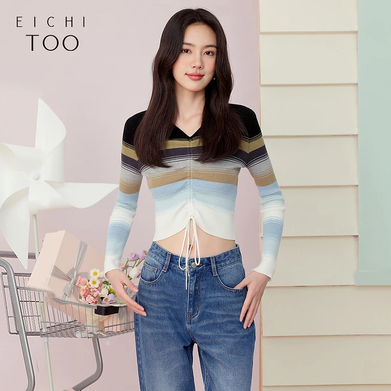 B爱居兔渐变色设计感时尚短款针织衫ENZAJ1P005A