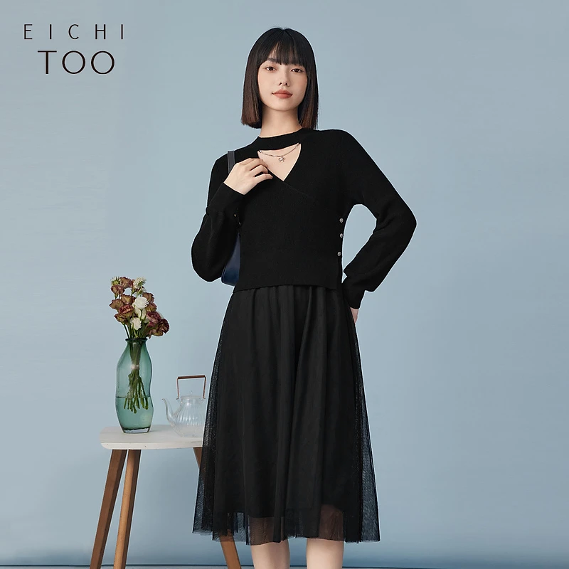 A爱居兔女装拼接设计感浪漫网纱裙连衣裙EQLSJ4N007A