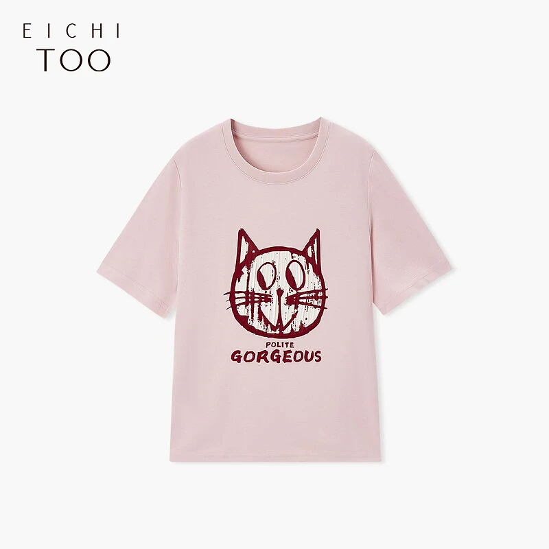 A爱居兔女装时尚贴布印花撞色短袖T恤ENTBJ2N131A