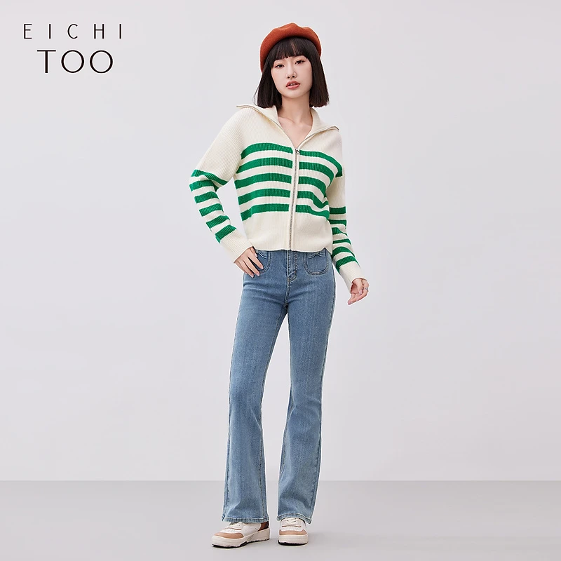 A爱居兔牛仔裤显瘦显腿长喇叭裤EKNAJ1N013A