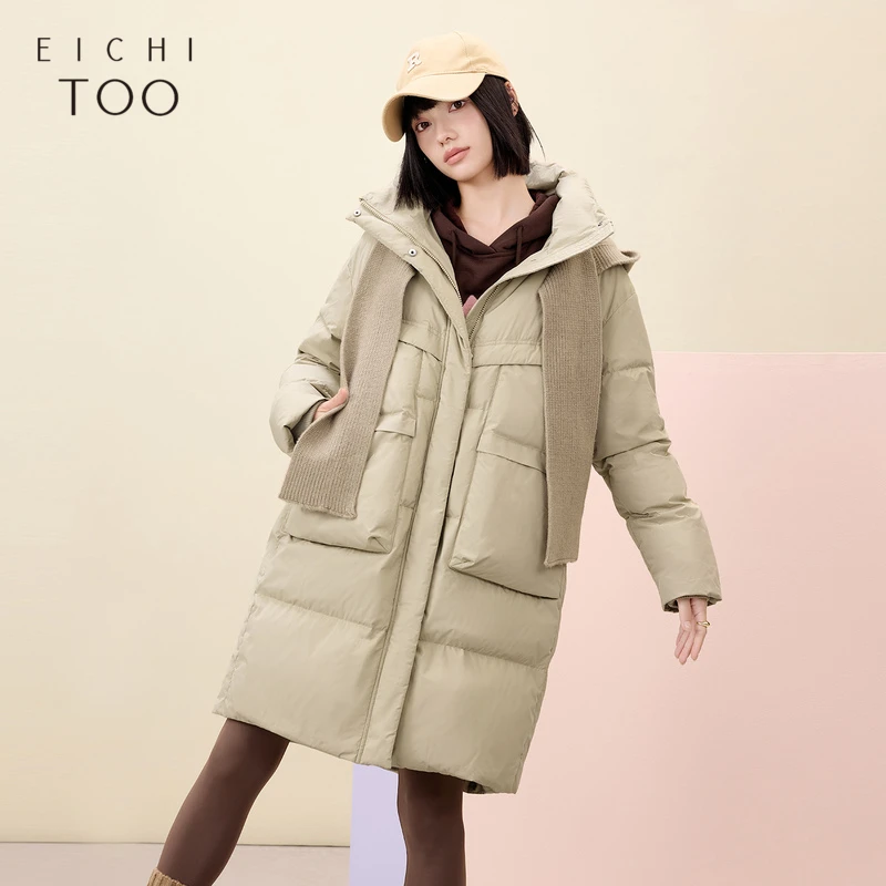 A爱居兔女冬季新款可脱卸针织帽羽绒外套EWRAJ4P070A