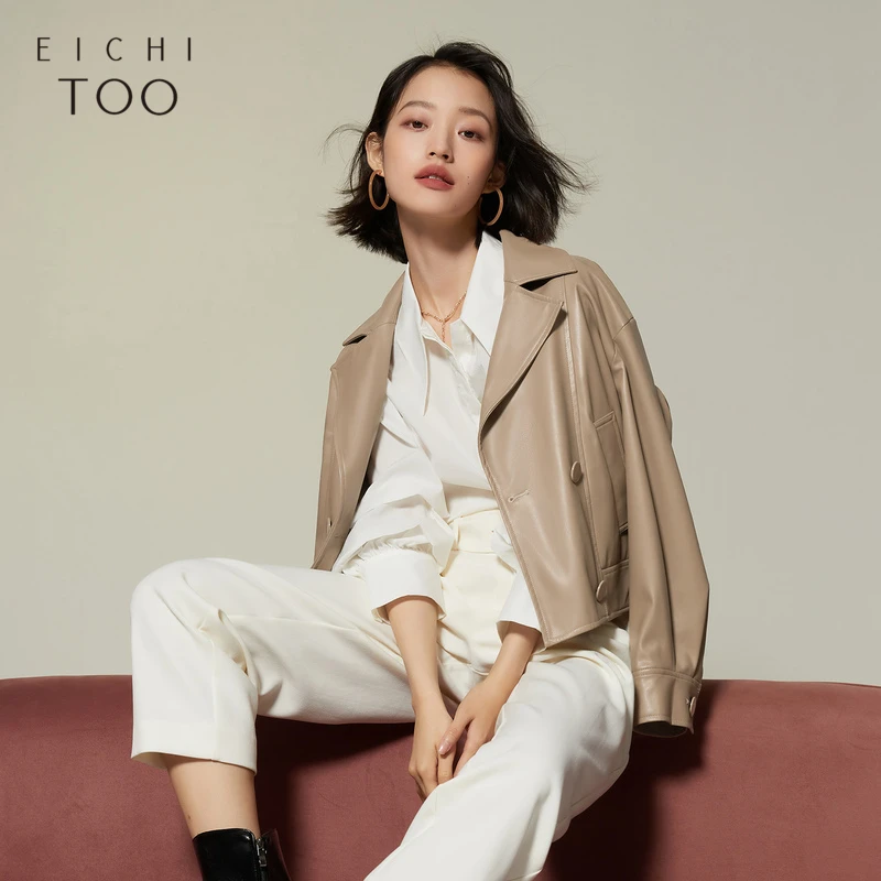 A爱居兔保暖防风摩登法式复古短款PU茄克EWPAJ3M001A