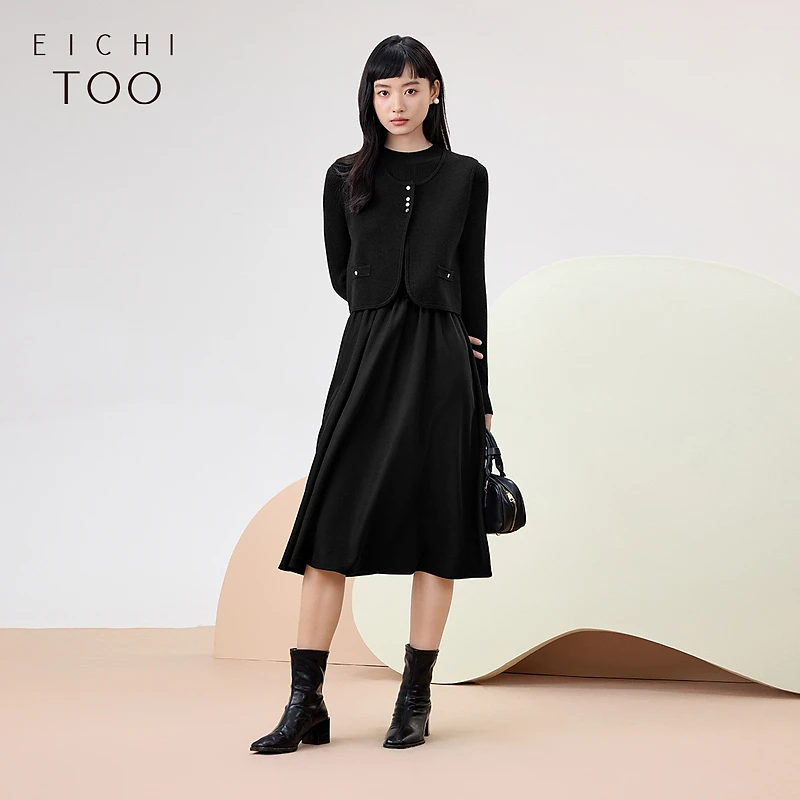 A爱居兔女冬新针织衫长袖两件式连衣裙两件套EQLSJ4P003A