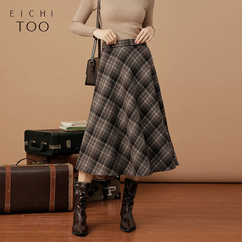 A爱居兔秋冬英伦风时尚格纹半身裙EQDDJ4N008A