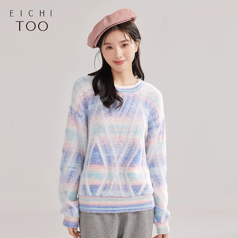 《精选》爱居兔年冬毛绒感渐变色圆领长袖针织衫毛衣ENZAJ4M023A