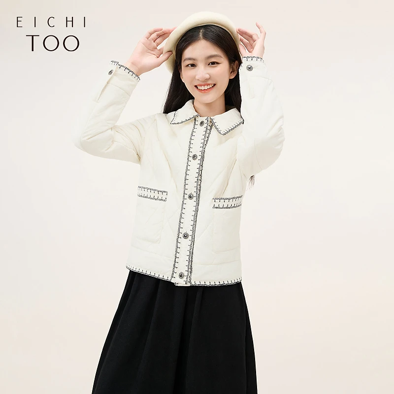 A爱居兔经典黑白撞色小香风棉服外套EWMAJ3N001A